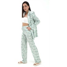 Marissa Butik Zebra Desen Yüksek Bel Keten Pantolon - Mint Yeşili