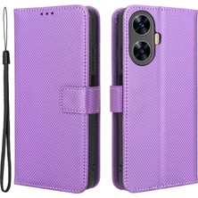 Xshop Realme C55 Pu Deri Cüzdan Kılıf Stand Elmas Doku Manyetik Kapanma Şok Geçirmez Flip Kapak (Yurt Dışından)