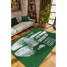 Homshtag Geleceğini İsraf Etme  Bej Renkli Halı Doğa Severler İçin Hediyelik Yeşil Renk Yazlık Halı