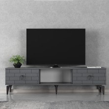 Demonte Dekor 2 Kapaklı, Raflı Varna Tv Sehpası Alt Modül Antrasit-Antrasit