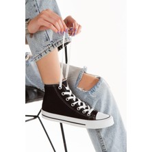 Lideral Günlük Keten Rahat Bilekli Siyah Uzun Convers Sneaker Spor Ayakkabı