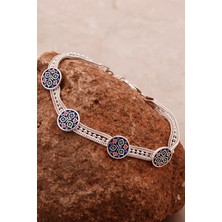 Sümer Telkari Anadolu Motifli Mineli Hasır Elişi Tasarım Gümüş Bileklik 4344