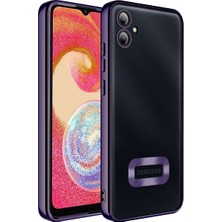 Kzy Samsung Galaxy A04E Kapak Yanları Renkli Lens Korumalı Logo Gösteren Şeffaf Luxury Silikon Kılıf - Mor