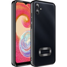 Kzy Samsung Galaxy A04E Kapak Yanları Renkli Lens Korumalı Logo Gösteren Şeffaf Luxury Silikon Kılıf - Siyah