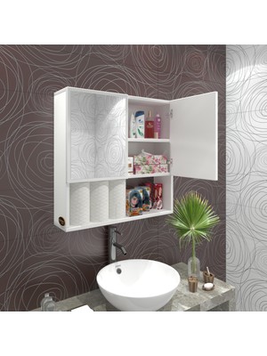 Kenzlife  Banyo Ecza Dolabı Aynalı Çehovmdf Byz 060*060*17  Mdf Full Mdf Çamaşır Mutfak Üst Arkalıklı Alt Arkalıksız