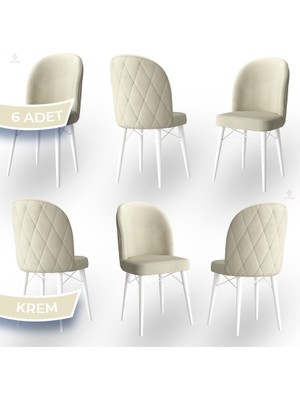 Canisa Concept Bika Serisi 6 Adet Mutfak Sandalyesi Beyaz Gürgen Ayaklı 1. Sınıf Babyface Kumaş