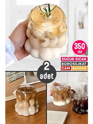 Tilbe Home 2li Boncuklu Bardak Meşrubat Su Kahve Sunum Bardağı Isıya Dayanıklı Borosilikat Cam Retro Bardaklar