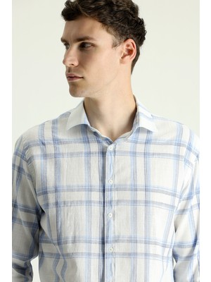 Kiğılı Uzun Kol Slim Fit Ekose Keten Gömlek