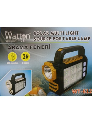 Watton Güneş Paneli & USB Şarjlı Kamp Feneri &arama Feneri Wt 612