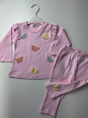 Edm Kidss 4'lü Kız Bebek Takım 2 Adet Kelebek Desenli Sweat, 2 Adet Kelebek Desenli Pantolon Kız Bebek Giyim
