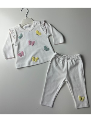 Edm Kidss 4'lü Kız Bebek Takım 2 Adet Kelebek Desenli Sweat, 2 Adet Kelebek Desenli Pantolon Kız Bebek Giyim