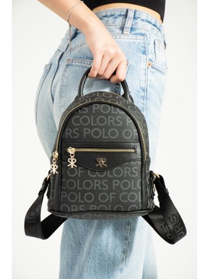 Impolo Ellen  Siyah Empirme Baskı  Kadın Sırt Çantası 25X20 Ebatında