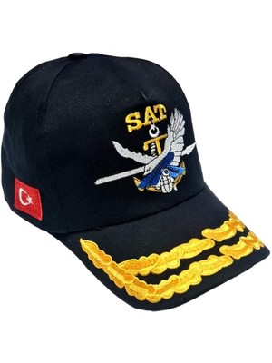 Seyhan Askeri Malzeme Sat Şapka Siyah Defne Dalı Işlemeli Bayraklı