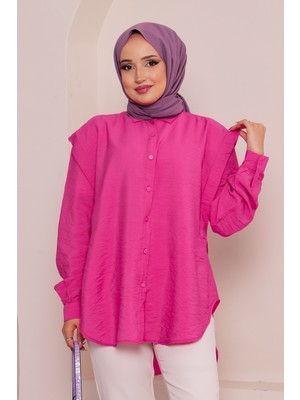 Fuşya Vatkalı Yırtmaçlı Gömlek