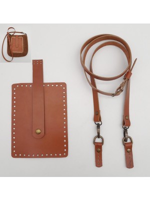 Angel Çanta Aksesuar Taba Gerçek Deri 130X1.5 cm Ayarlı Saplı Mini Bag Çanta Seti Antik Metalli