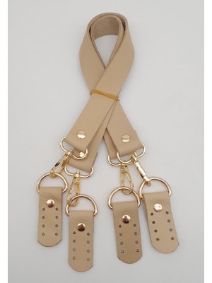 Angel Çanta Aksesuar Gerçek Deri 55 cm Misu Model Çift Sap Ham Renk Light Gold Metal
