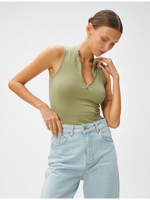 Koton Crop Seamless Bluz Yarım Fermuarlı