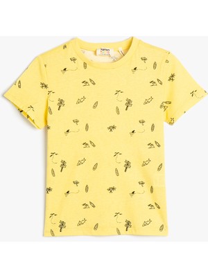 Koton Kısa Kollu Tişört Bisiklet Yaka Baskılı Pamuklu