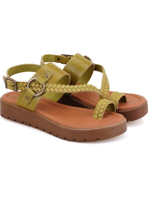 Desa Reiner Yeşil Kadın Ayarlanabilir Tokalı Deri Sandalet