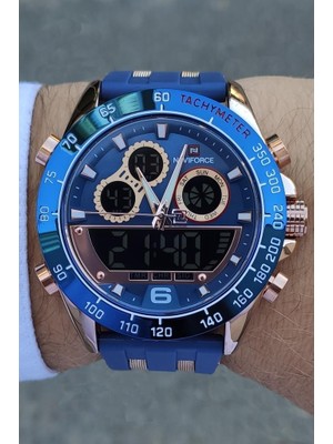 Naviforce Dijital Analog Lacivert Kayış Rosegold Kasa Spor ve Şık Kullanıma Uygun Alarmlı Aydınlatma