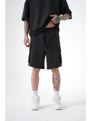 Machinist Oversize Kargo Cepli Basic Şort Soft Siyah
