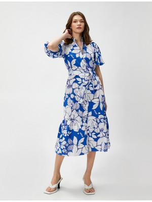 Koton Gömlek Elbise Midi Boy Çiçekli Balon Kollu