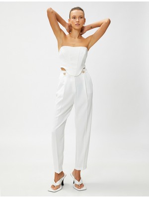 Koton Yüksek Bel Kumaş Pantolon Düğme Detaylı