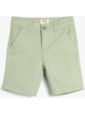 Koton Bermuda Şort Basic Chino Cepli Pamuklu Beli Ayarlanabilir Lastikli