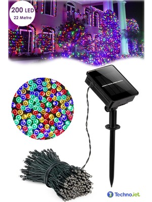 Technojet 200 Ledli 22 Metre Solar Şerit Bahçe Dekorasyon Aydınlatma LED Renkli Işık Güneş Enerjili