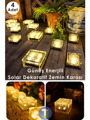 Technojet Solar Güneş Enerjili Zemin Dekoratif Bahçe Aydınlatma Kristal LED Sarı Işık 4 Adet