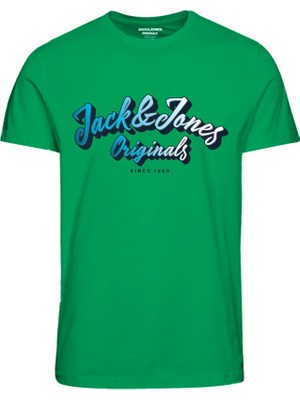 Jack & Jones Sıfır Yaka Baskılı Yeşil Erkek T-Shirt 12238135