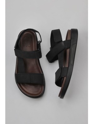 Bueno Shoes Siyah Nubuk Deri Erkek Sandalet 11S23213