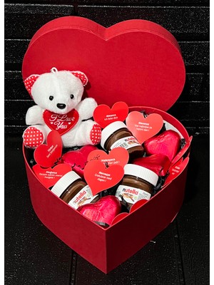 Lenostra Kalp Kutuda Kalpli Beyaz Ayıcık - Mini Nutellalar - Kalp Çikolatalar - 100 Dilde Seni Seviyorum