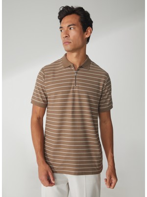 Fabrika Comfort Polo Yaka Çizgili Kahve Erkek T-Shirt cm Otıs