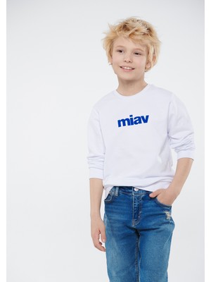 Mavi Çocuk Miav Baskılı Beyaz Sweatshirt 6610031-620