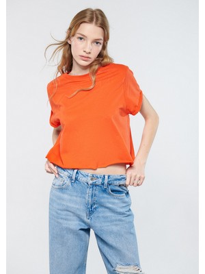 Mavi Kadın Turuncu Basic Crop Tişört 168220-33272