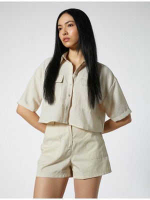 Koton Crop Safari Gömlek Cepli Kısa Kollu