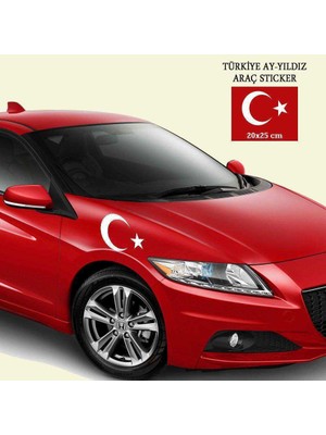 Türkiye - Ay - Yıldız Beyaz Oto Sticker -Araç Aksesuar - 20x25 cm