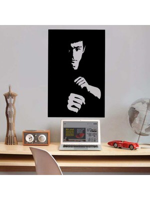 Asilmeydan Bruce Lee - Karate Dövüş Sanatı - Karateci Silüeti Dekoratif Genç Odası Duvar Sticker, Çıkartma