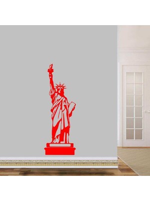 Asilmeydan Amerika New York Özgürlük Anıtı Silüeti Dekoratif Genç Odası Duvar Sticker, Çıkartma Kırmızı