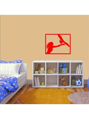 Asilmeydan Vahşi Yırtıcı Kuş Eğitmeni Kadın Silüeti Dekoratif Duvar Sticker, Çıkartma Kırmızı