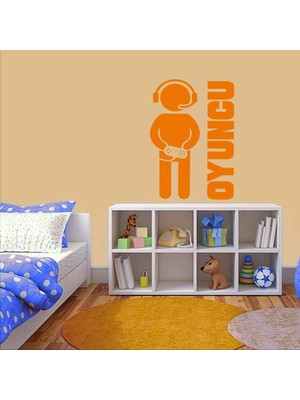 Asilmeydan Atari - Bilgisayar Oyuncu Karakteri Dekoratif Genç Odası Duvar Sticker, Çıkartma Turuncu