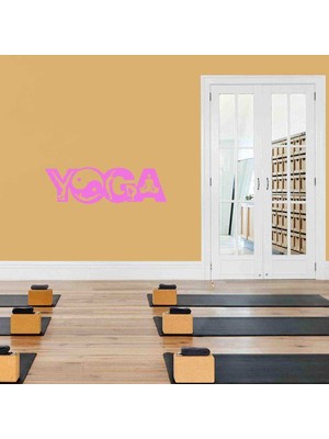 Asilmeydan Meditasyon Yin Yang Yoga Silüeti Duvar Sticker, Çıkartma Pembe