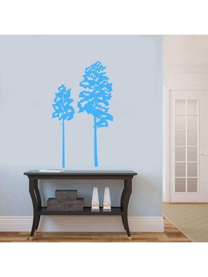 Asilmeydan Küçük ve Büyük Ağaç Silüeti Duvar Sticker, Çıkartma Mavi