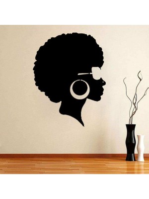 Asilmeydan Afrikalı Kadın Hippi Kız  Silüeti Duvar Sticker, Çıkartma Mavi