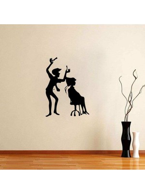 Asilmeydan Saç Kesen Bayan Kuaförü Silüeti Dekoratif Duvar Sticker, Çıkartma, Etiket
