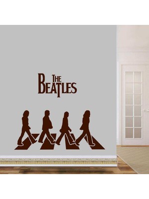 Asilmeydan Beatles Grubu Üyeleri ve Logosu Silueti Dekoratif Duvar Sticker, Çıkartma, Etiket Kahverengi