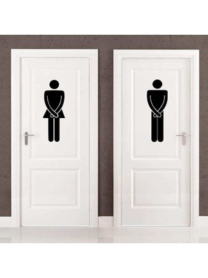 Asilmeydan Kadın ve Erkek Silüeti Espirili Wc Dekoratif Kapı Sticker, Çıkartma