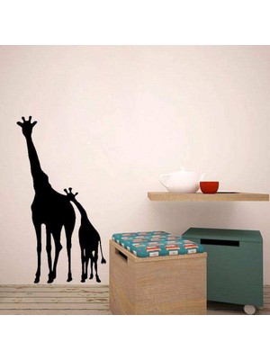 Asilmeydan Zürafa Anne ve Çocuk Silüet Dekoratif Çocuk Odası Duvar Sticker, Çıkartma Yeşil