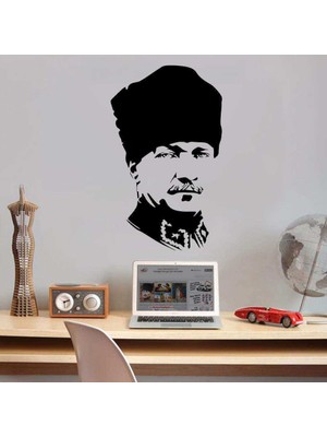 Kalpaklı Gazi Mustafa Kemal Atatürk Silüeti Dekoratif Duvar Sticker, Çıkartma, Etiket